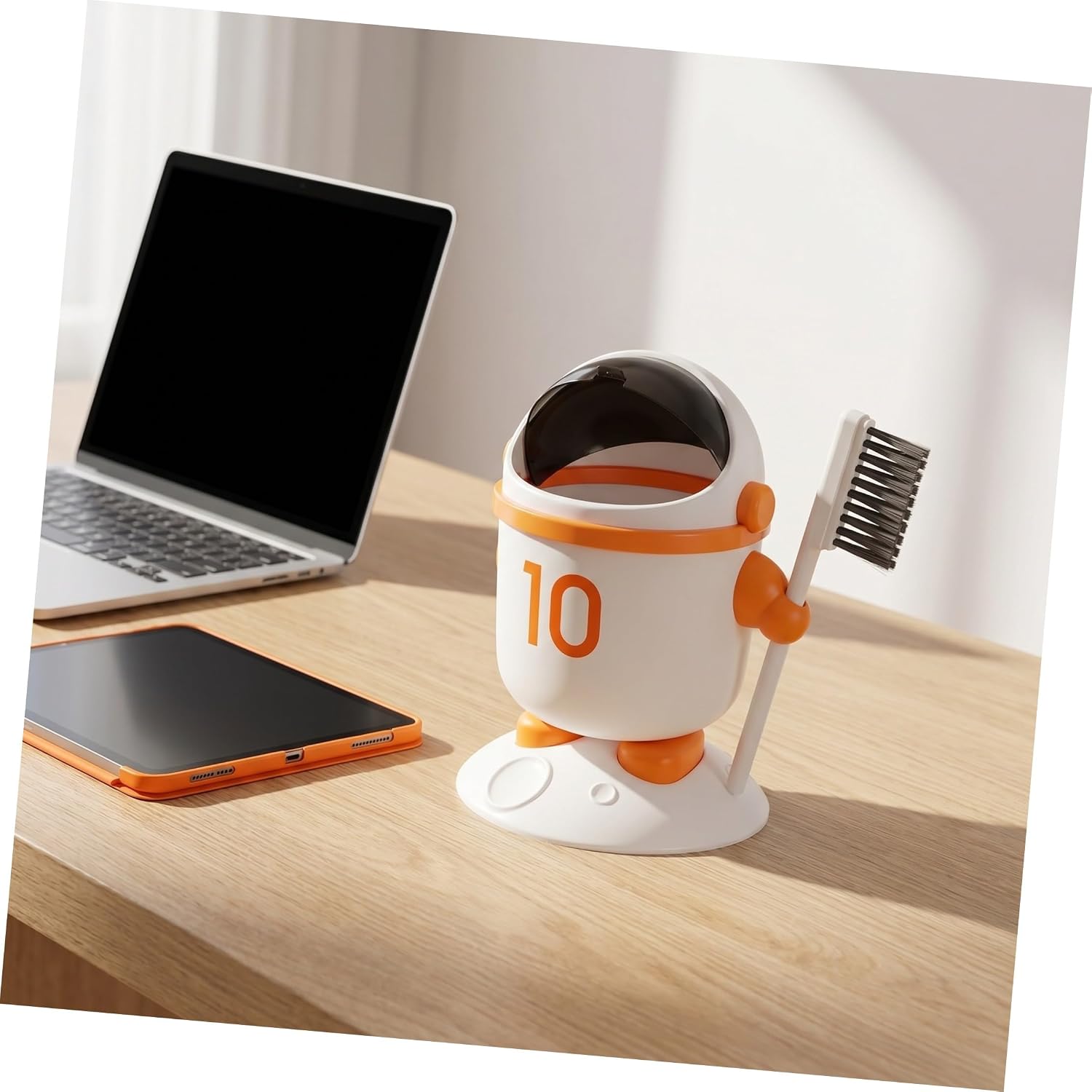 Zerodeko Cartoon Astronaut Desktop Trash Can, PP with Brush