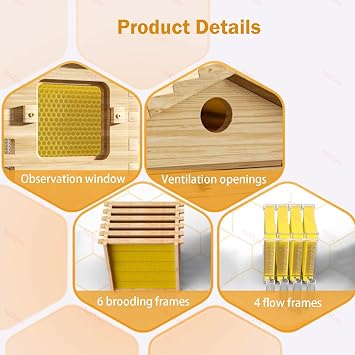 Beehive Kit, Langstroth-Style Self-Flow Honey System with 7 BPA-Free Frames, Cedar & Pine Wood Hive Box with Brood Chamber, Complete Flow Hive