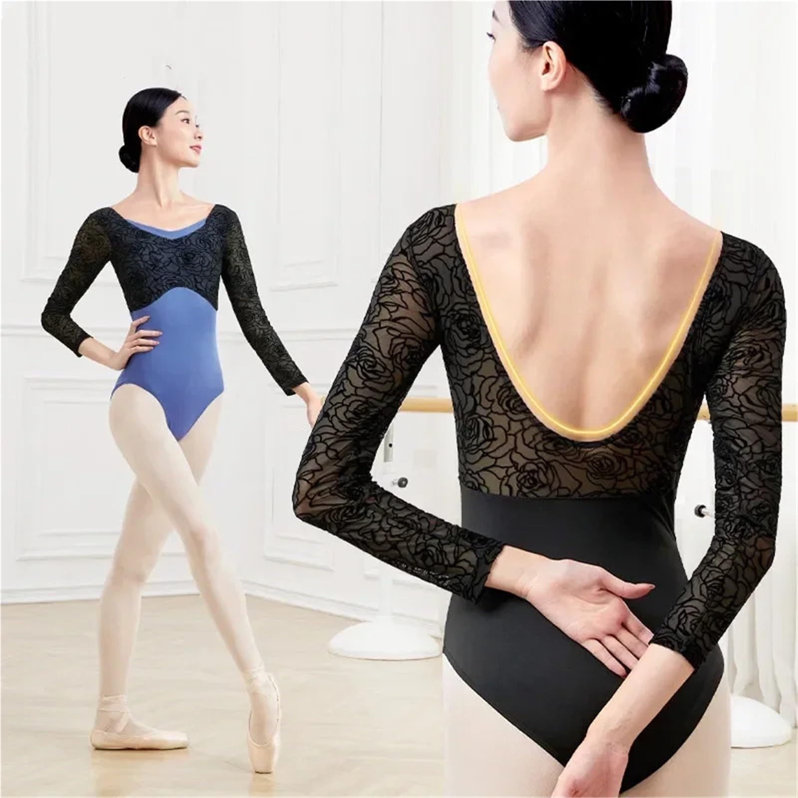 Frauen Ballett Trikot Langarm Mesh Erwachsene Tanzen Body for für Damen