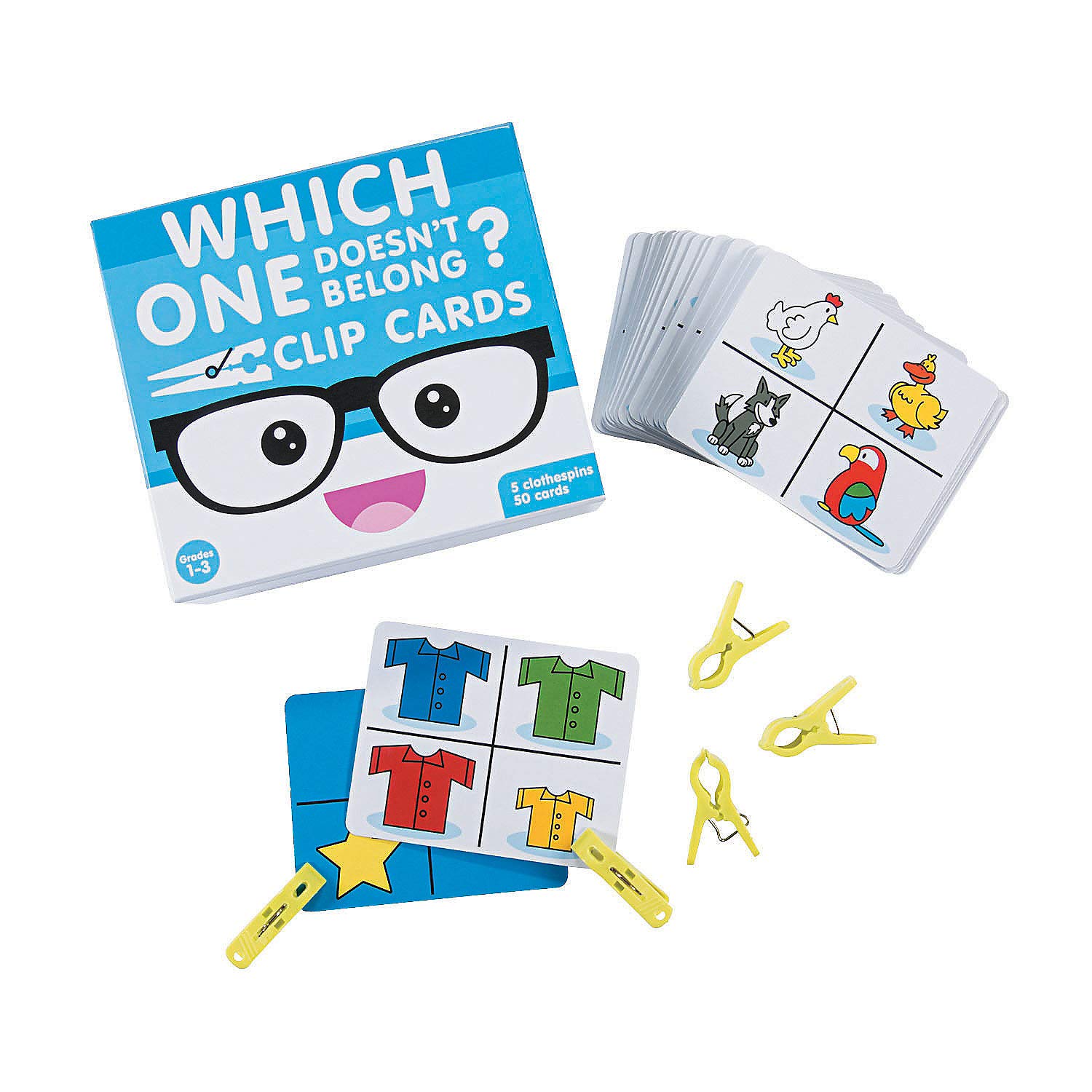 Fun Express Which One Doesnt Belong? Clip Cards - Educational Activity for Kids Builds Critical Thinking and Cognitive Skills Fun & Interactive Learning Tool Colorful Design 3" x 5" Cards - 51 Pieces