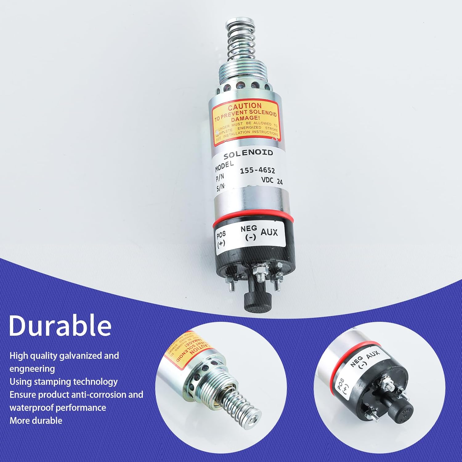155-4652 Fuel Shut Off Solenoid 1554652 8C-3663 for Caterpillar Engine 3114 3116 3126 Excavator E320B E325B E325C E325CL - 3 Terminals 24VDC