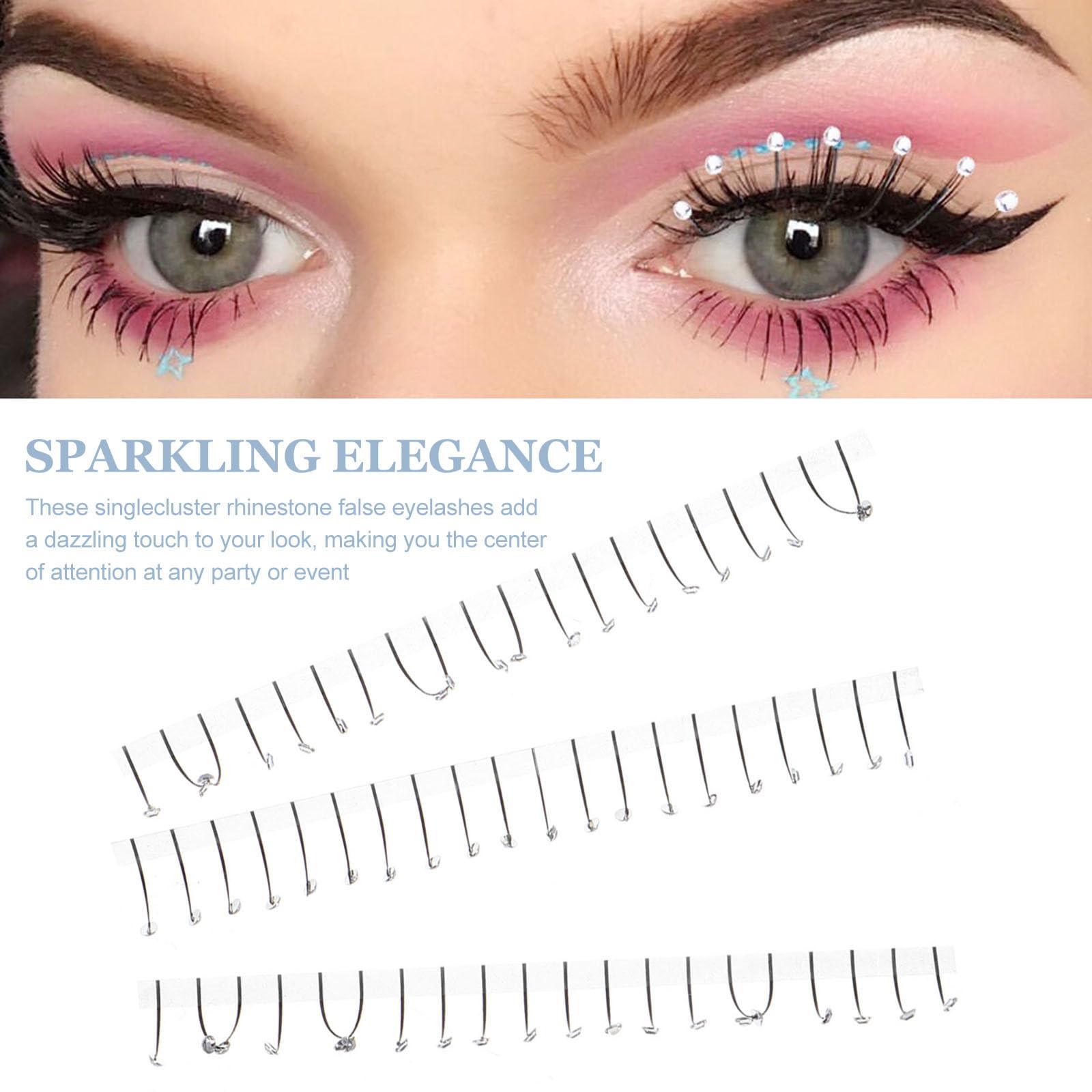 Tofficu 5 Pezzi Ciglia Finte Strass Neri in Nylon, Estensioni Ciglia Singole per Halloween e Occasioni Speciali, Comode e Resistenti un Look Scenico e Brillante