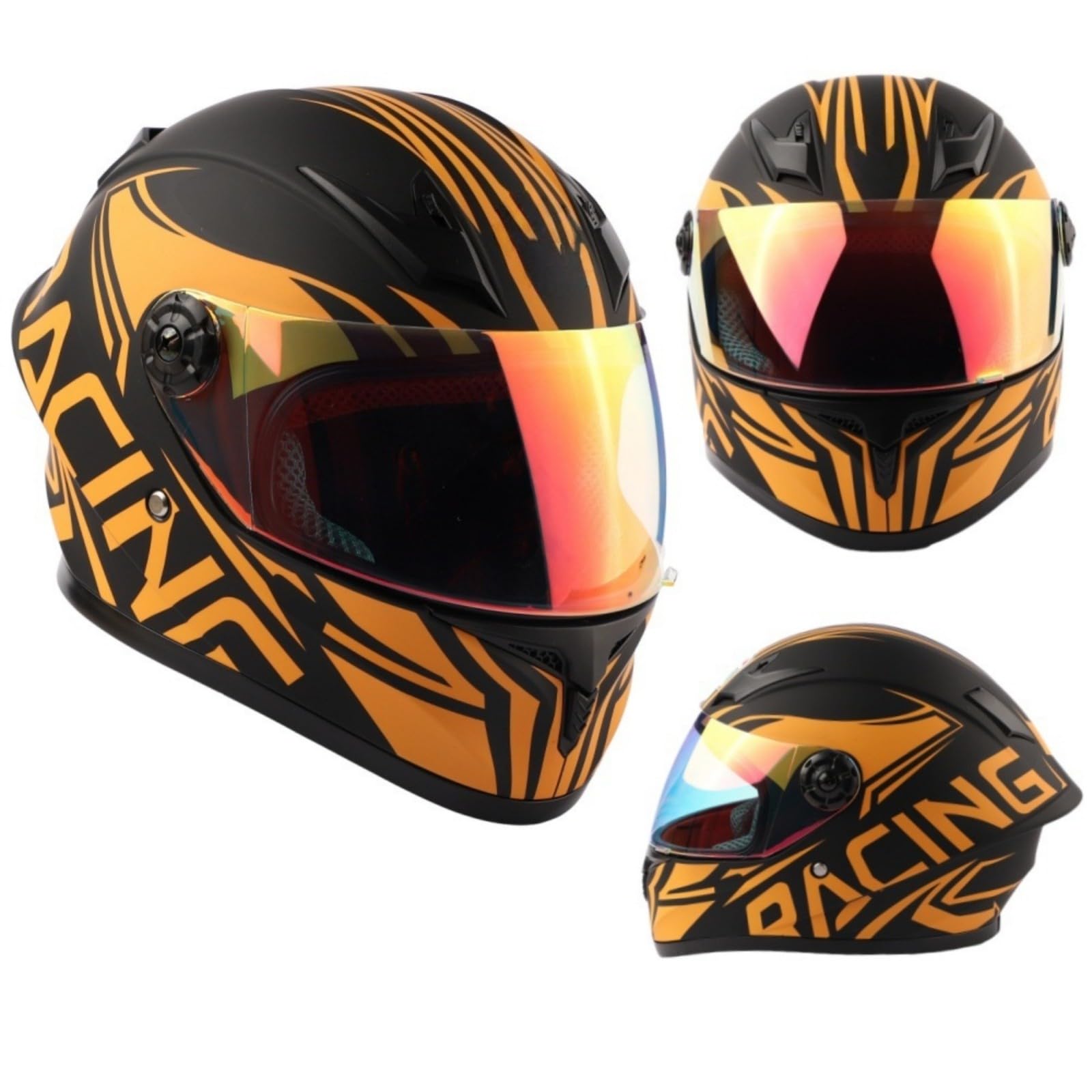 Kids Full Face Motorbike Helmet, Child All Weather Multi Purpose Helmet for Scooter, Electric Motorcycles, ECE Approved G,L(53-54CM)