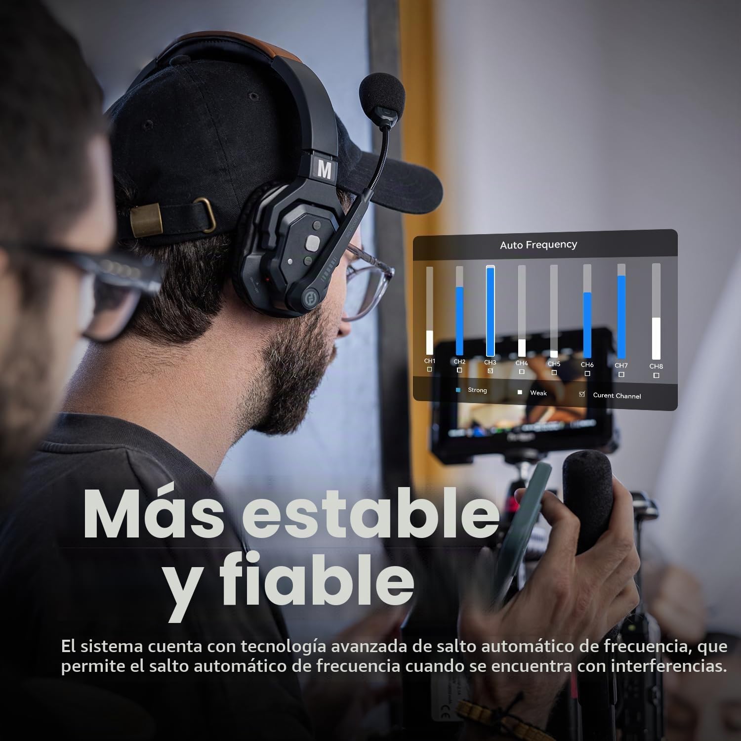 Hollyland Solidcom SE Auriculares de comunicación inalámbrica Sistema Full Duplex a 4 Usuarios con ENC 350m Comunicación de Equipo con PTT Auriculares de un oído para la producción de TV y película
