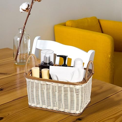 Miniatura 6 de Organizador de cubiertos de mimbre, soporte para cubiertos para encimera, almacenamiento de cubiertos tejidos con asas, cesta de utensilios de 4