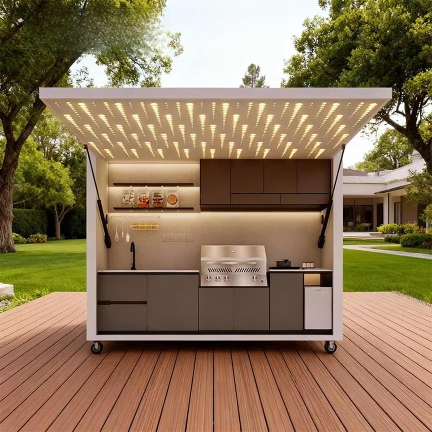 Outdoor Kitchen Island Cabinets with Bbq Grill Oven Refrigerator Sinks and Stereos, Kitchen Cabinets Island for Outdoor Hotel Patio Deck Party Gathering