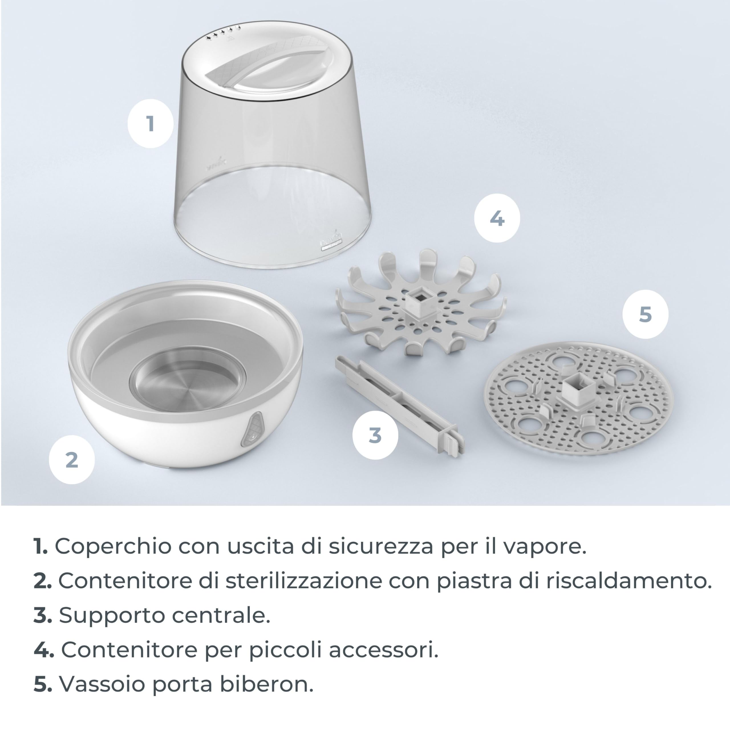 Nuvita STERIEASY 1083 - Sterilizzatore Biberon Elettrico a Vapore - Fino a 6 biberon in soli 6min - Piastra Riscaldante Acciaio Inox Facile da Pulire- Senza BPA - Design italiano
