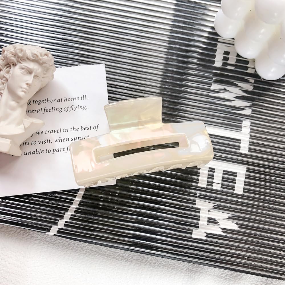 2Pcs Medium French Butterfly Hair Claw Clips, Strong Hold Jaw Clips, Fashion Hair Accessories for Women, Suitable for Thick & Thin Hair (Rectangle-white)