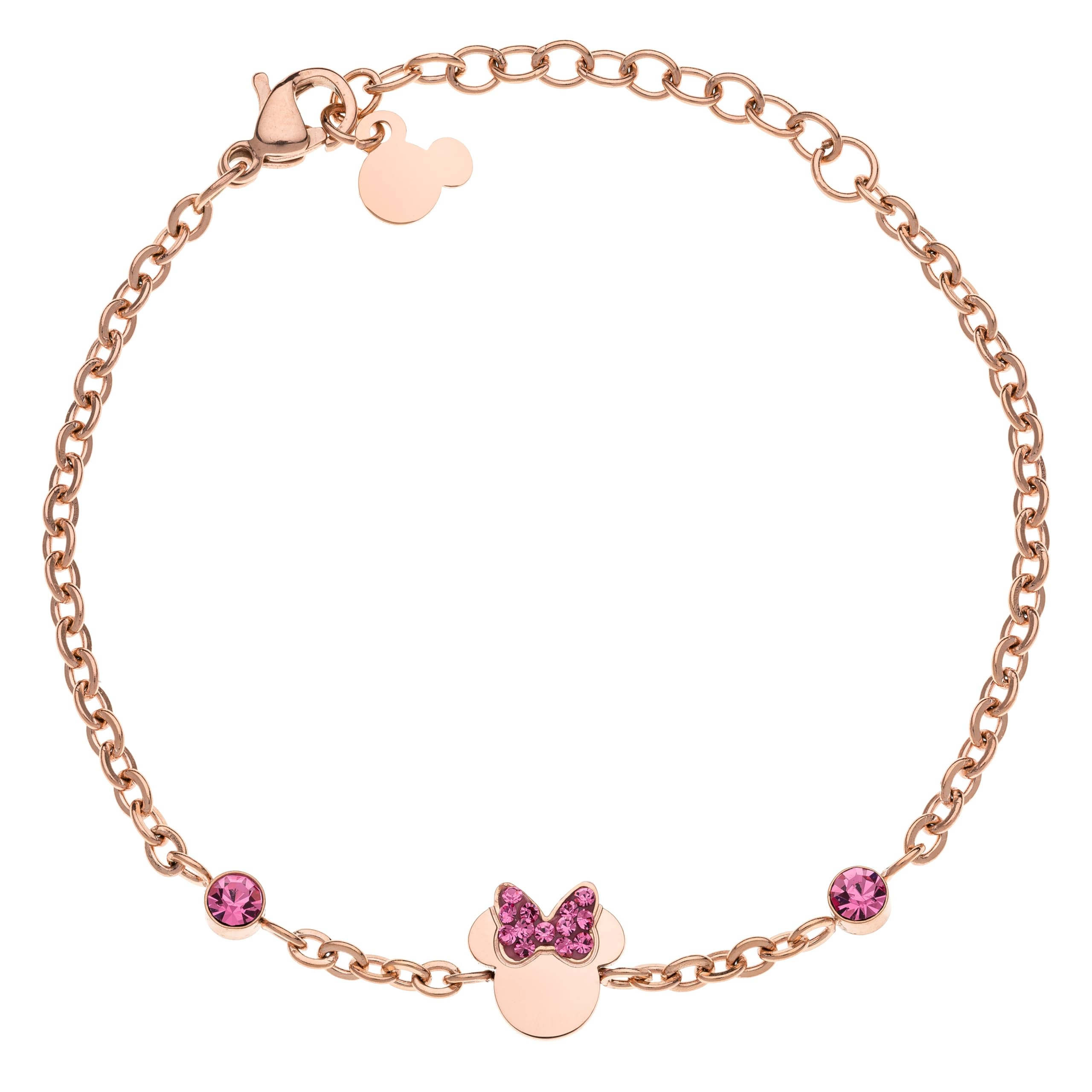 Bracelet Disney Minnie pour filles, en Acier Inoxydable, avec Cristaux de Zircone Cubique, Bijoux Disney