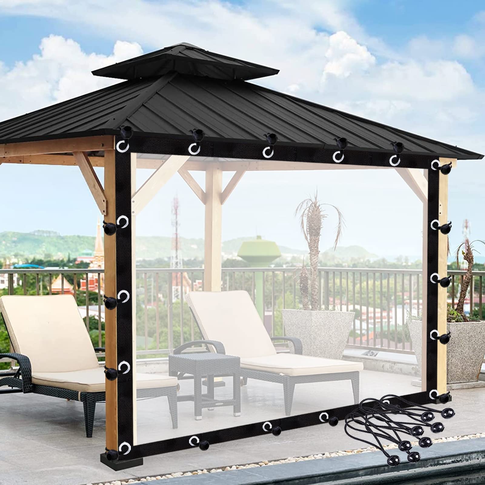 Cortina de plástico PVC para exterior aislante contra frío y lluvia 6x4 m