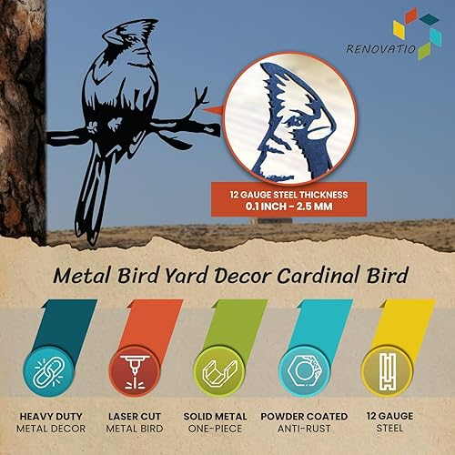 Miniatura 2 de Renovatio Decoración de pájaro de metal, regalos cardinales para padre, decoración elegante para patio y jardín, arte perfecto para patio al aire