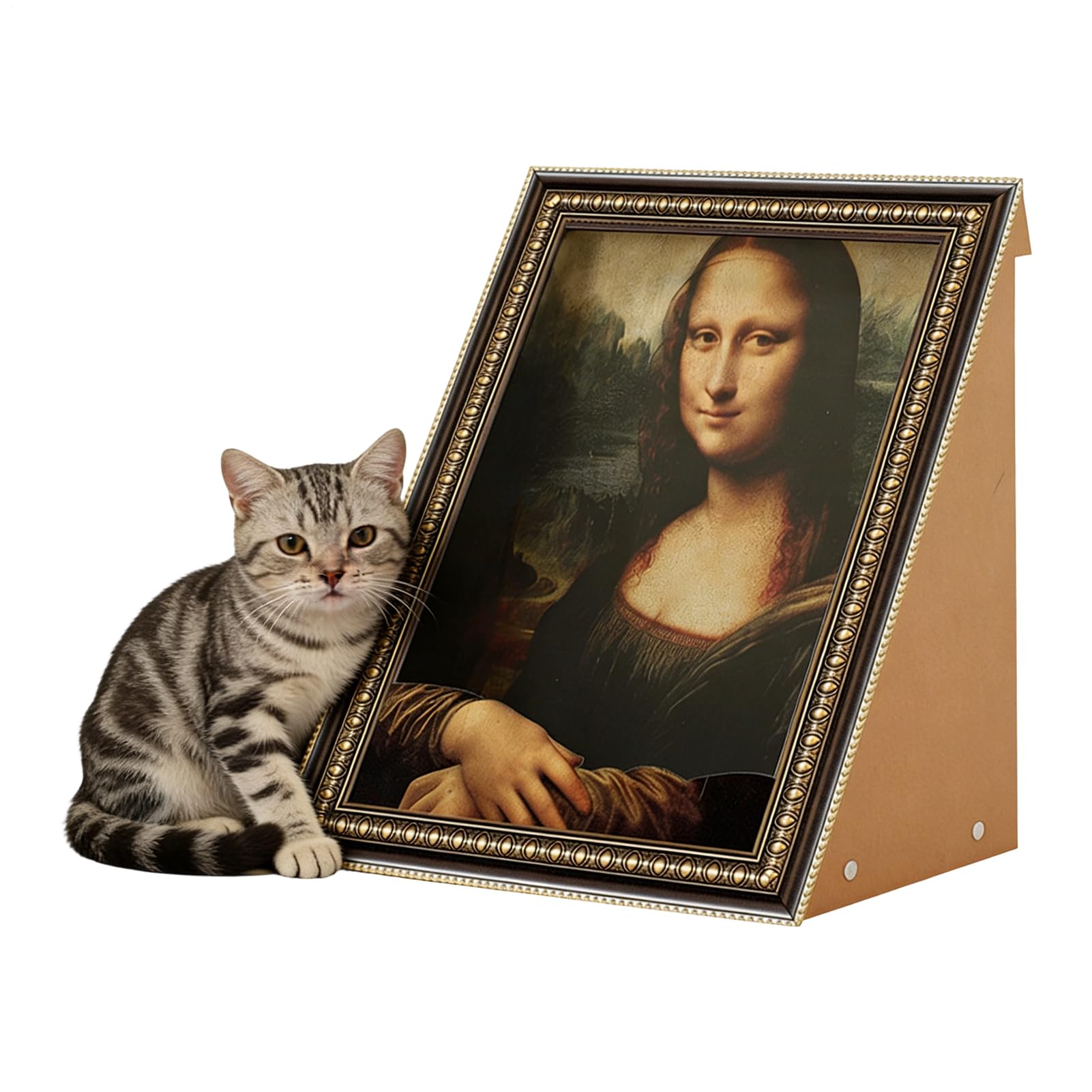 Mona Lisa Katzenbett | Holz Mona Lisa Kratzhöhle | Retro 4D Malrahmen Kätzchen Kratzbrett | Neuartiger Katzen Klauenschleifbrettern Kunst Bilderrahmen Deko für Schlafzimmer