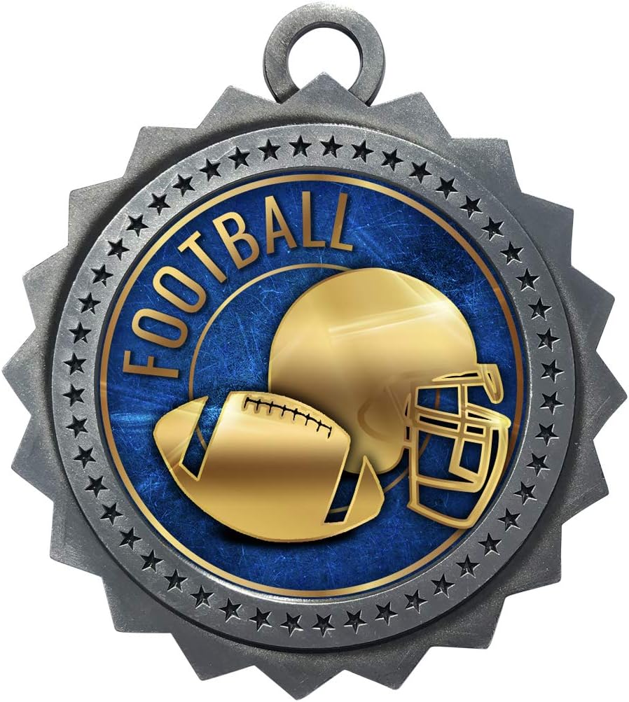 10 PK of Football Silver Medals Trophy Award with Neck Ribbons D03-EG28