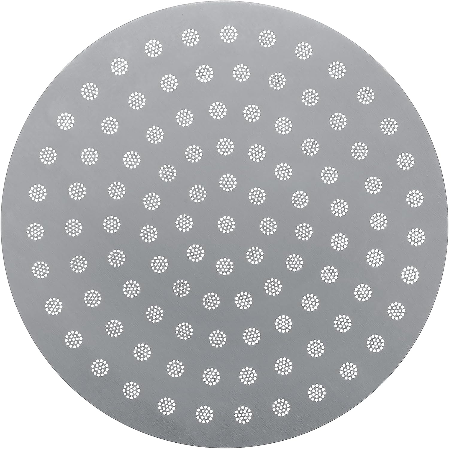 Top-down view of the Normcore 58.5mm Puck Screen, highlighting its circular shape and uniform perforation pattern.