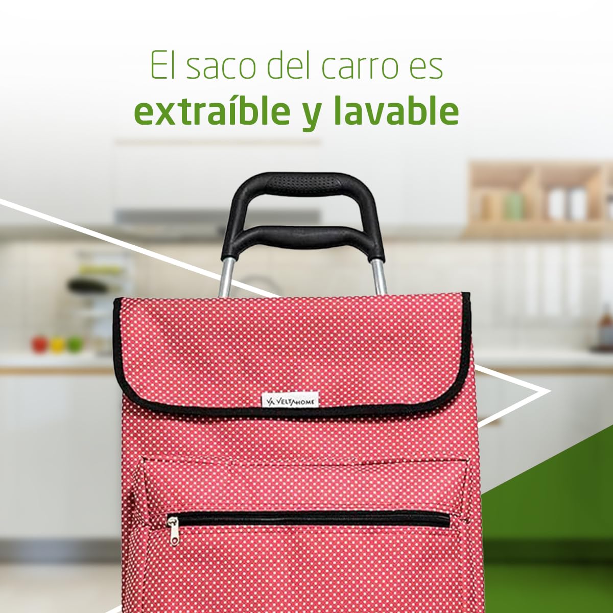 Amig - Carro de la Compra de 4 Ruedas - Bolsillo Exterior para Congelados - Carga Máxima 15kg - Capacidad de 48 litros - 22x40x106 cm - Rojo con Lunares Blancos