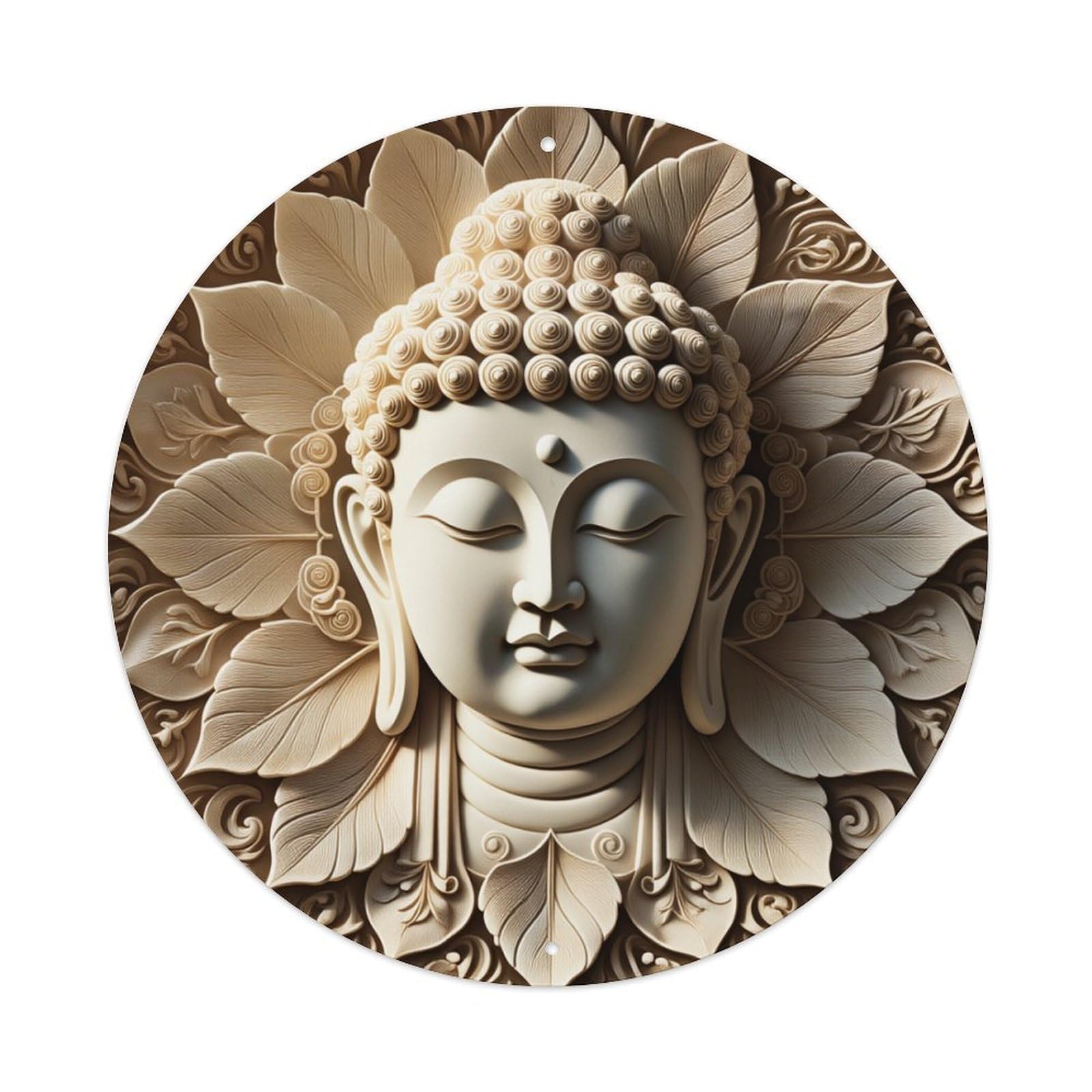 Buddha Face Floral Carving Art Round Tin Sign Retro Metal Sign for Cafe Bar Pub Home Game Room Gym Club Wall Decoration Vintage Metal Poster 8x8 Inch