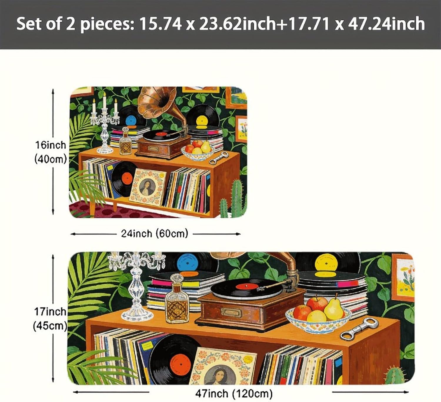 Retro Music Kitchen Mats Set of 2 Cushioned Anti Fatigue Rug image 2