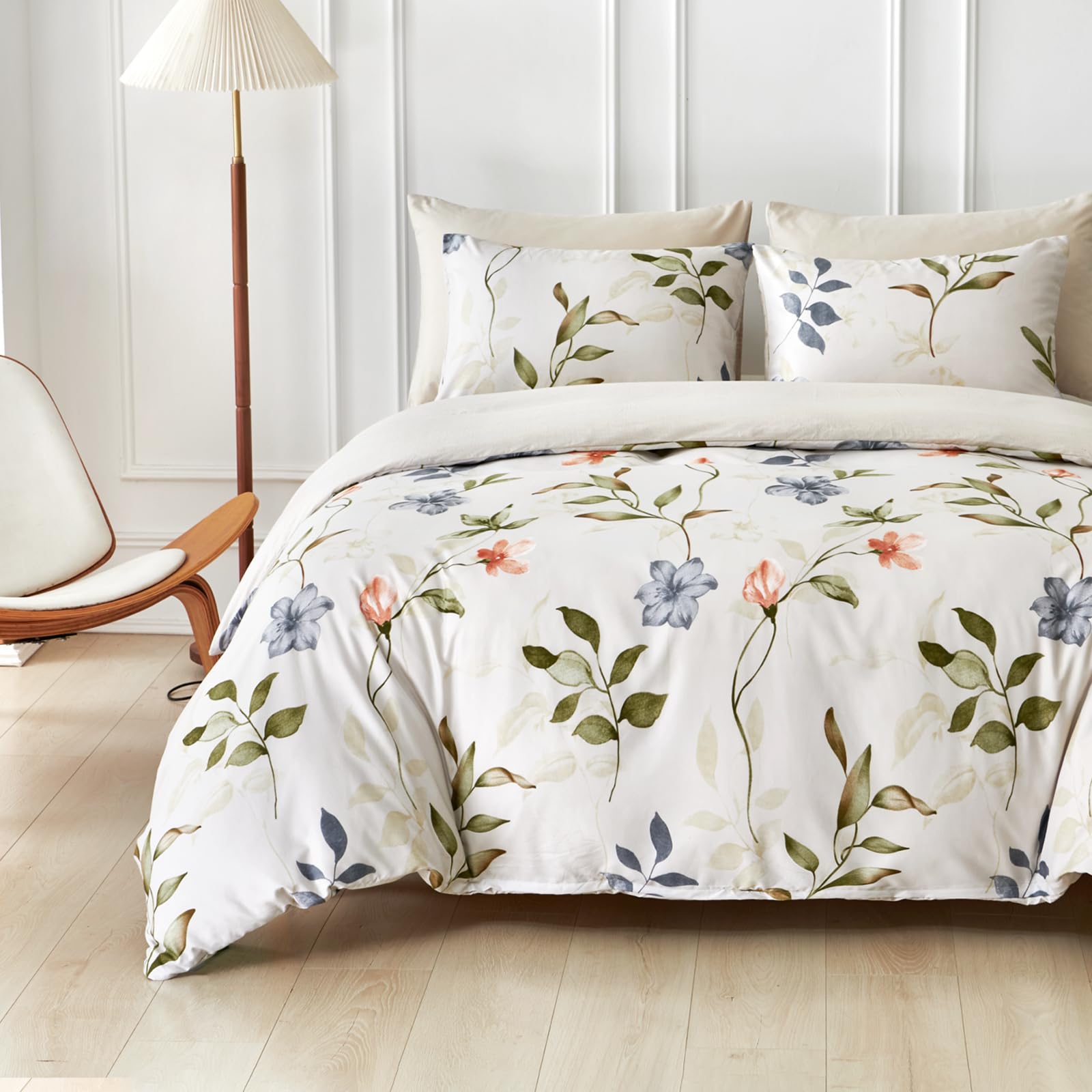 Tokokimo Bed Linen 200 x 200 cm, 3-Piece - Autumn and Leaf Design - Microfibre Duvet Cover 200 x 200 cm for Double Beds with 2 Pillowcases with Zip 80 x 80 cm, Beige โ image 1