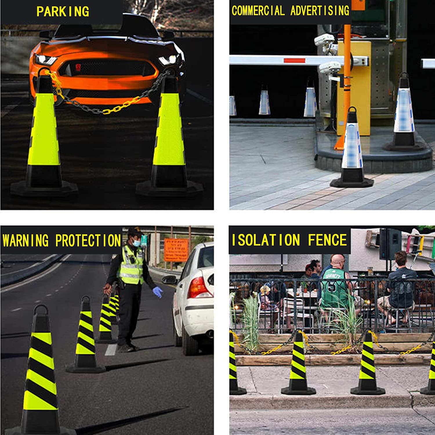Conos de seguridad vial de plástico duradero de 28 pulgadas con asa y conos reflectantes multiusos para estacionamiento en carretera, entrenamiento de conducción, control de acceso y barrera (pa