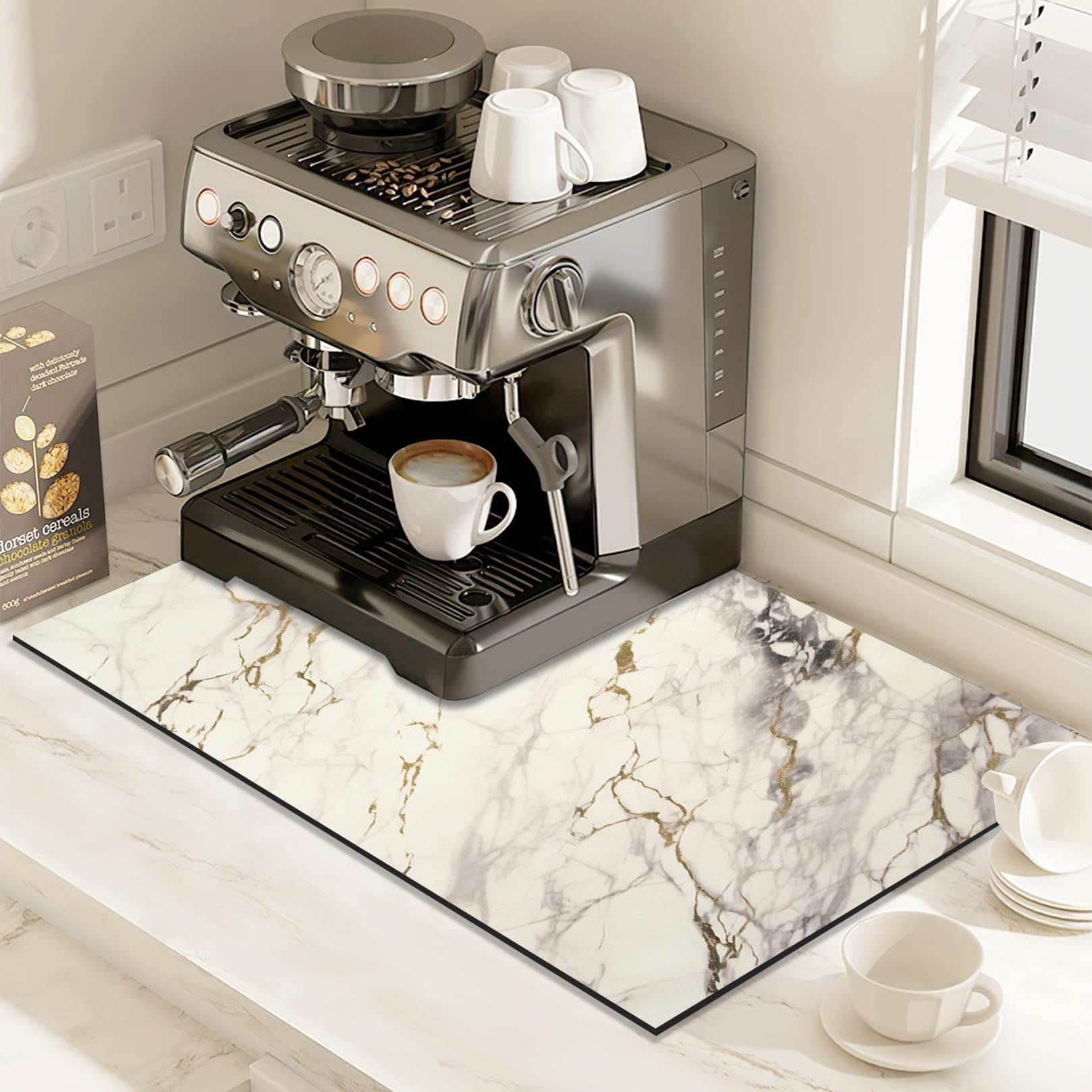 Coffee Mat,Absorbent Dish Drying Mat For Kitchen Counter,Coffee Bar Dish Drying Mat,Coffee Mat Hide Stain Rubber,PU Leather Diatomaceous Earth Dish Drying Mat,20"x24"Large Dish Drying Pad,Marble