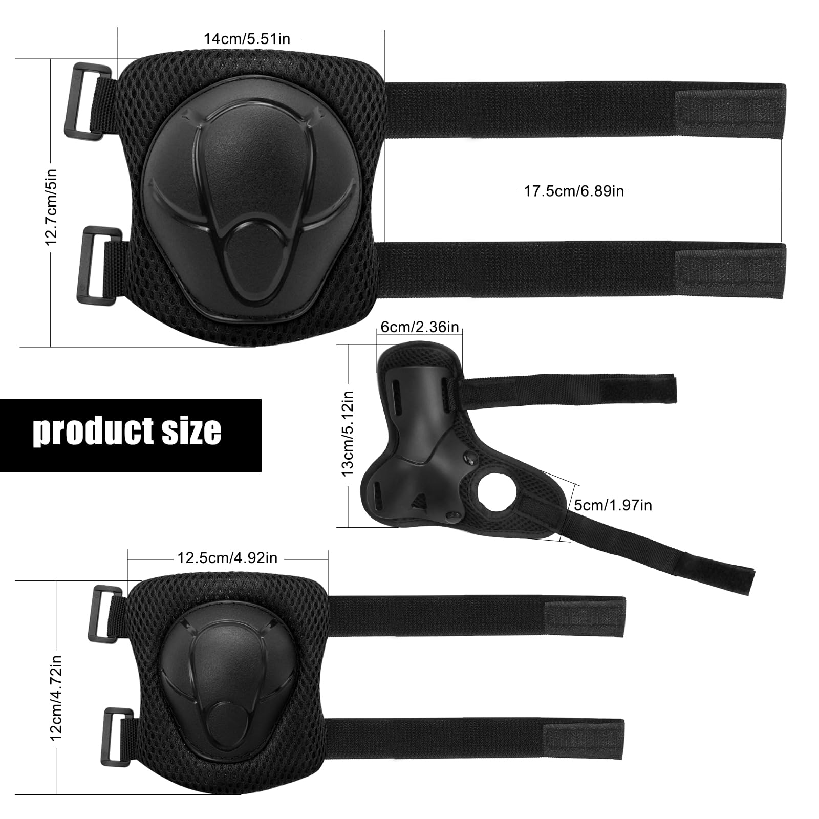 Protection Velo Enfant 3 ans Genouillères pour Enfants Ensemble de Protection Patins à Roulettes Coudières Protège-Poignets Noir