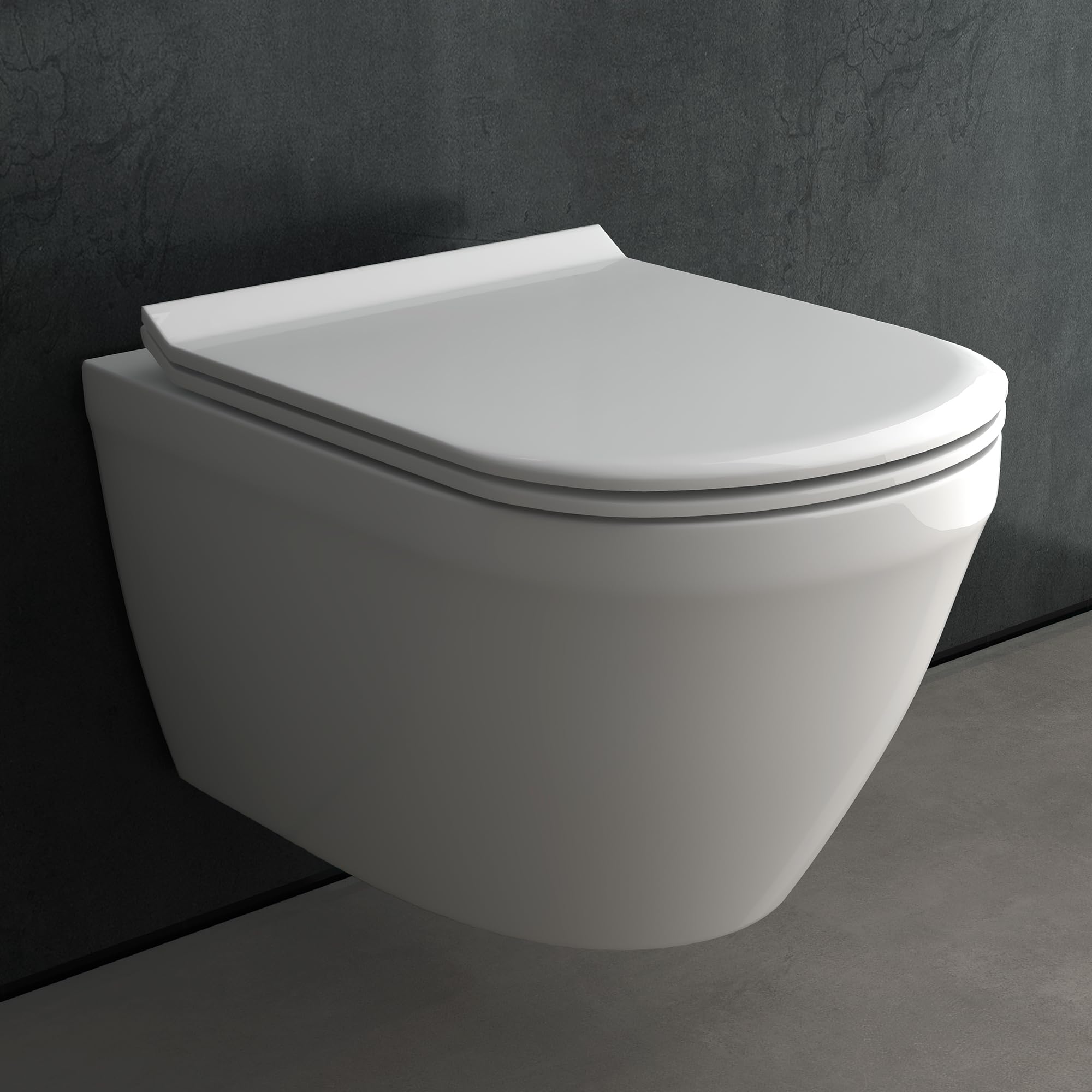 Alpenberger Hänge WC Komplettset | Wand WC Spülrandlos | Toilettendeckel mit Absenkautomatik | Spülkasten Bausatz Betätigungsplatte | Vorwandelement WC Set Komplett | Passend Geberit (8200 CS)