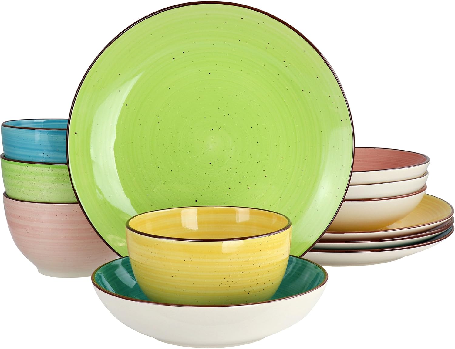 Elama 12 Piece Double Bowl Stoneware Dinnerware Set (Mason)