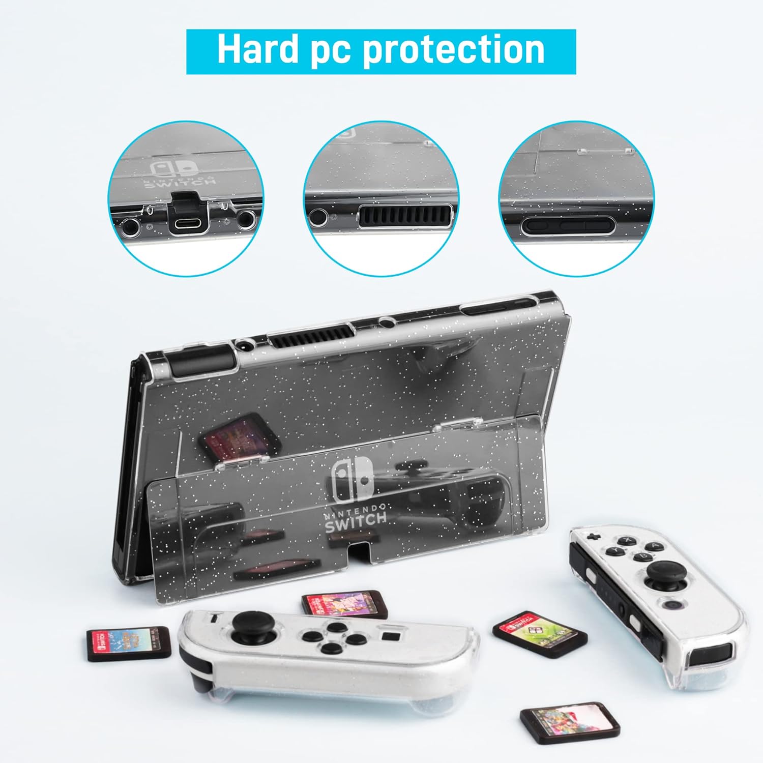 FANPL Glitter Case bundle for Nintendo Switch OLED Accessories, Rainbow Sparkle Carrying Case for Switch OLED and Joy Con with Protective Cover and Screen protector, 2 Thumb Grips, Shoulder Strap - Image 4