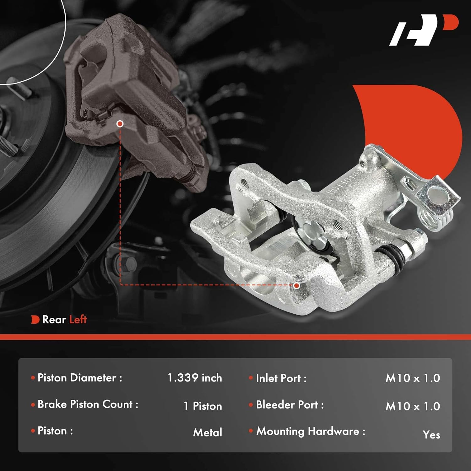 A-Premium Disc Brake Caliper Assembly with Bracket Compatible with Select Kia Models - Rio 2012 2013 2014 2015 2016 2017 - Rear Left Driver Side