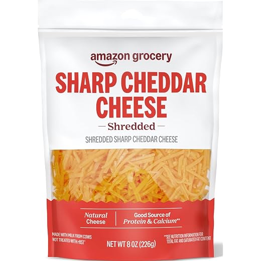 Amazon Grocery, Sharp Cheddar Cheese, Shredded, 8 Oz