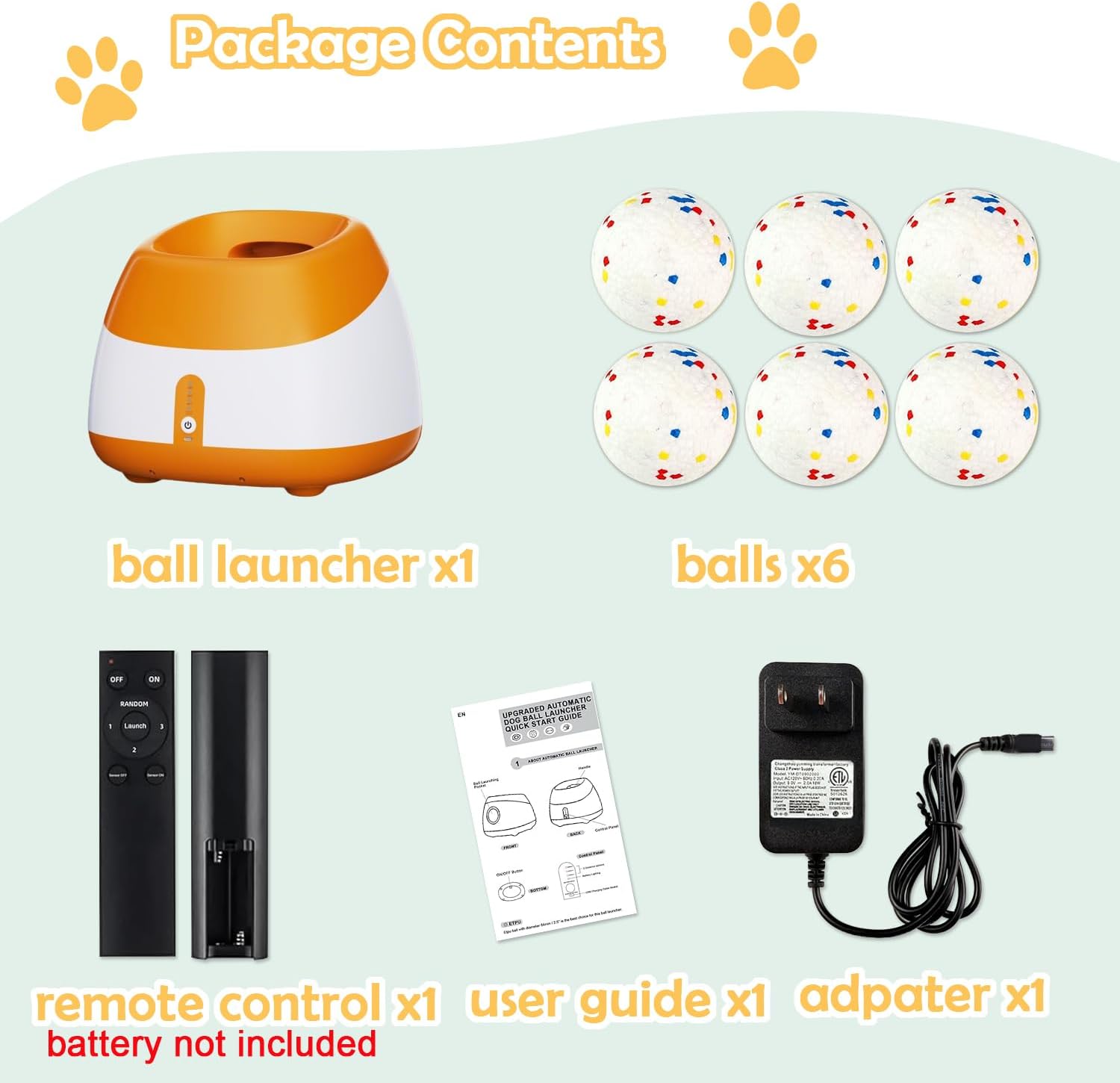 Automatic Dog Ball Thrower Launcher Interactive Toys, Auto Dog Ball Launcher for Medium to Large Dogs, Remote Control Tennis Balls Machine for Dogs, Pet Mental Stimulation Toys, with 6 Balls