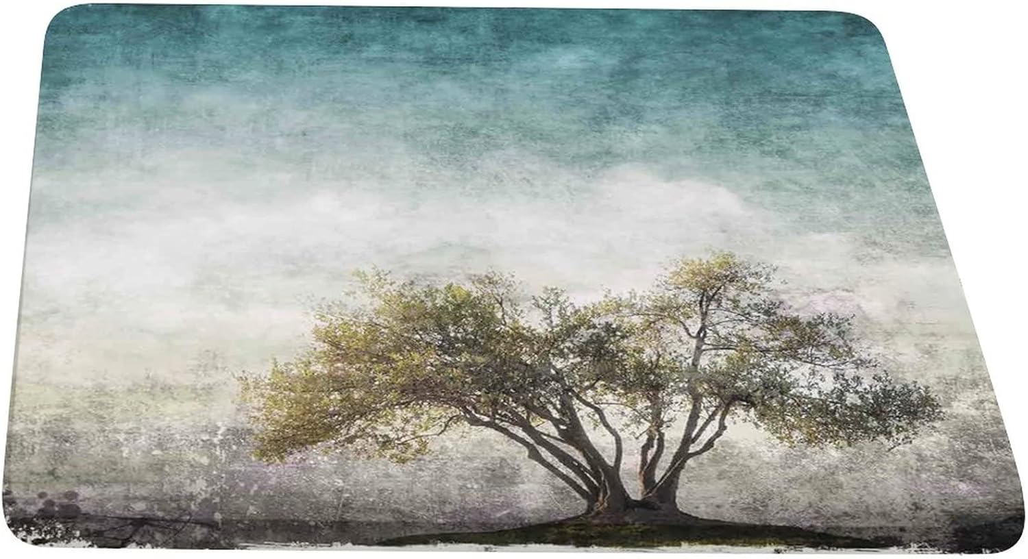 Decorative Elastic Edged Fitted Table Cover,Tree of Life Indoor Outdoor Polyester Fitted Tablecloth,Grunge Landscape with Single Tree and Retro Print Table Cover Protector, Fit Table up to 54"x54"
