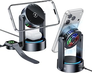 4-in-1 Wireless Charging Dock for Apple Charging Stand for iPhone 17 16 15 14 13 12 Docking Station for AirPods Wireless Charger for iWatch Series (Black)