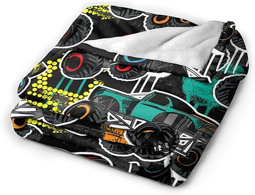 Miniatura 2 de Manta con diseño de camión de dibujos animados de monstruo, ropa de cama suave, cálida y acogedora, manta de franela de vellón de felpa, regalos