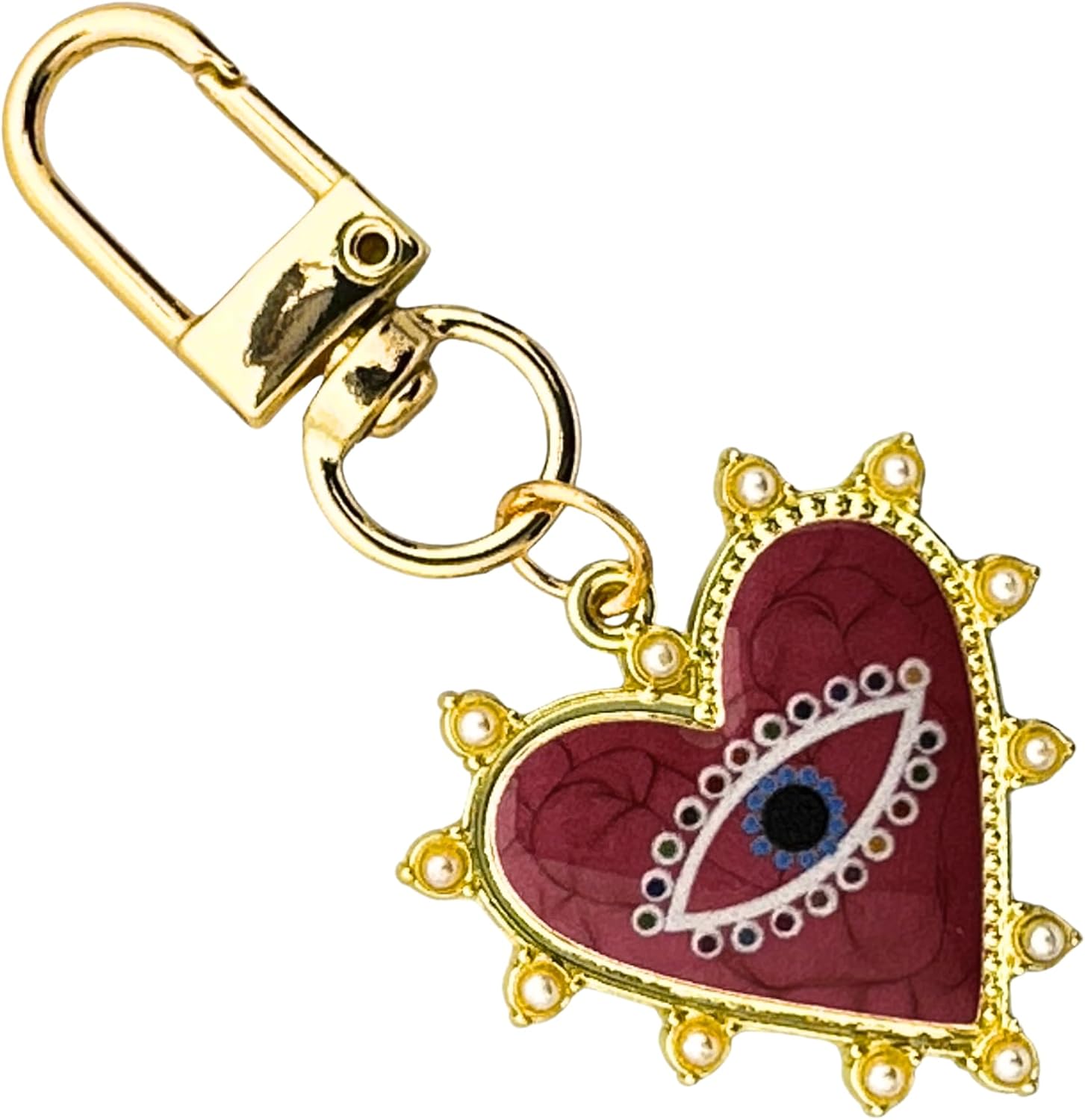 Evil Eye Heart Keychain Clip | Guardian Bag Charm - Purse Backpack Phone | Love & Protection Gift + Pouch image 3