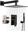 EMBATHER Oil Rubbed Bronze Shower System -10 Inches Shower Faucet Set with Square Rain Shower Head and Handheld High Pressure Shower Combo Set for Bathroom Wall Mounted Contain Rough-in Valve & Trim