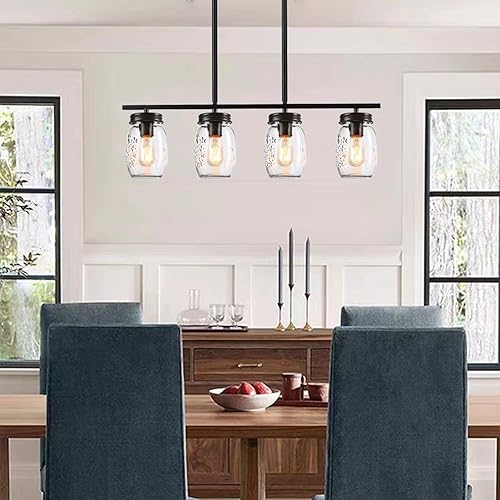 Miniatura 2 de Bilsav Lámpara de isla de granja, con tarro de masón, tamaño mediano, para comedor, lámpara colgante para isla de cocina en acabado negro