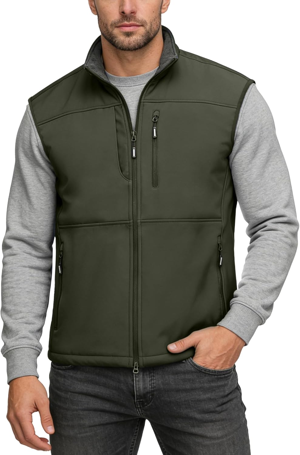 Outdoor Ventures Men's Running Vest Outerwear, Lightweight Windproof Fleece-Lined Softshell Sleeveless Jacket for Golf - Image 2