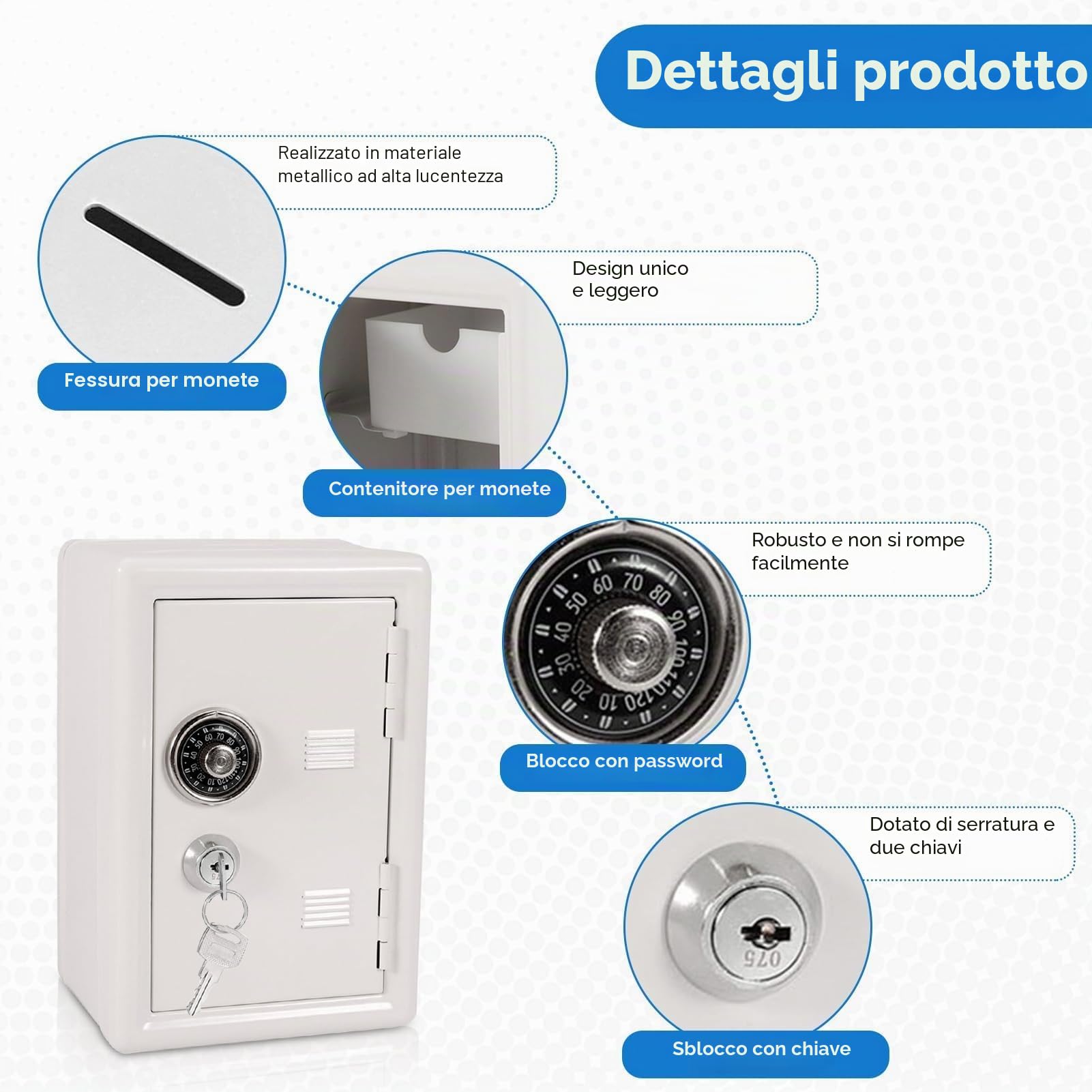 Cassaforte per risparmi, Salvadanaio in metallo a forma di cassaforte con 2 chiave, gettoniera mini banca sicura contenitore per barattolo, Salvadanaio Password con fessura per monete per bambini