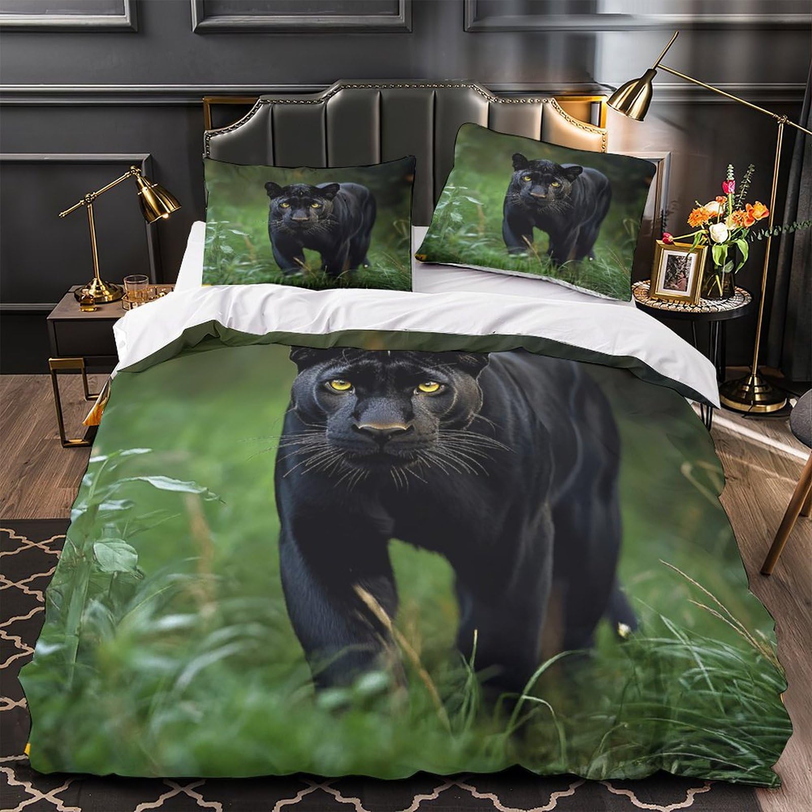 Housse de couette chèvre noire 200x200 en microfibre douce pour chambre d'ado