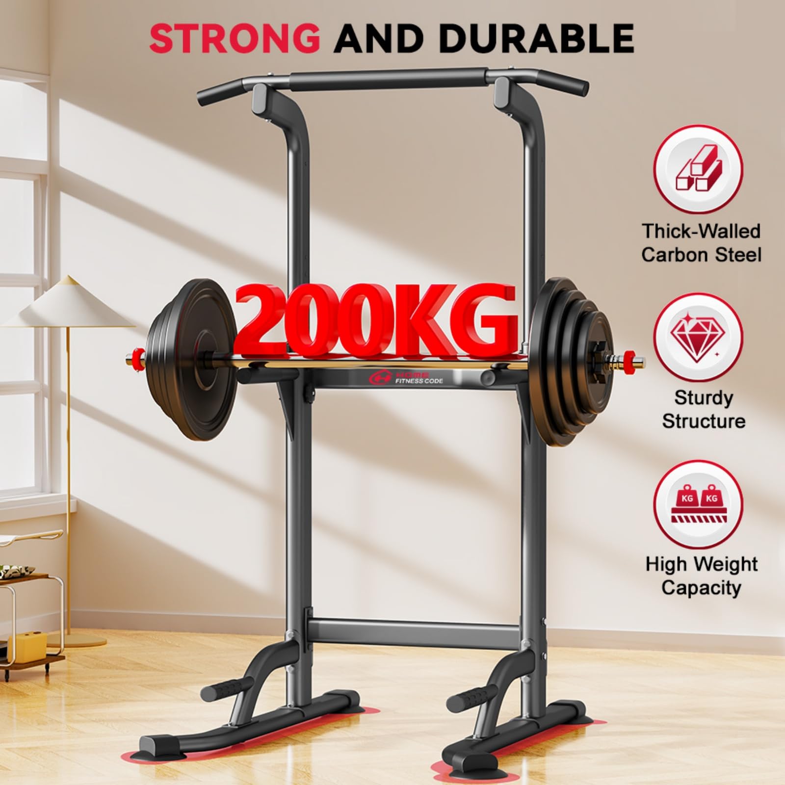 Power Tower Dip Station - Barra per trazioni autoportante, multifunzione per allenamento a torre elettrica, regolabile in altezza, 165-210 cm, autoportante per palestra domestica