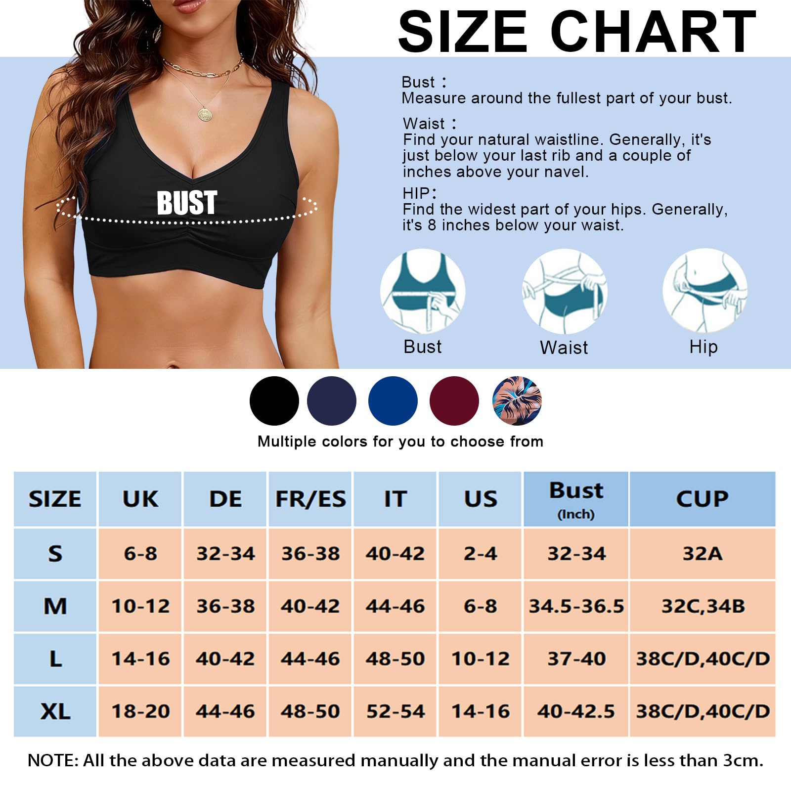 Haut de Maillot de Bain Haut de Bikini avec Rembourrage Amovible Top de Bikini Reggiseno à Nouer dans Le Dos