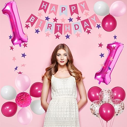 Miniatura 3 de NANINUNENO Decoraciones de cumpleaños número 11 para niñas, suministros de globos de feliz cumpleaños rosa del número 11, incluyendo pancarta rosa
