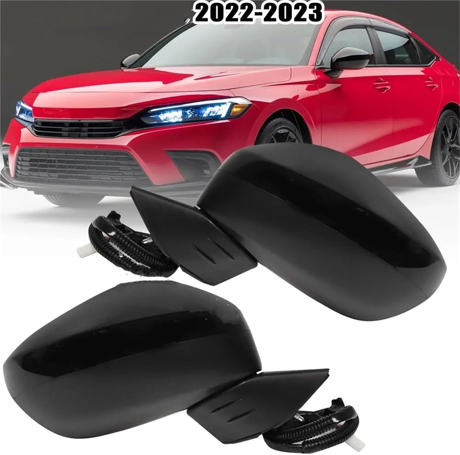 Car Side Mirror Assembly Replacement for Civic 2022 2023 7pins Side Mirror Assembly Blind Spot Heated Mirrors Lens Cover Cap Power Glass Car Accessories Door Mirror(Blue L)(Black R)