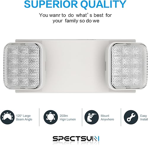 Miniatura 6 de SPECTSUN - Luz de emergencia blanca, luz de emergencia comercial con batería de respaldo, accesorio de iluminación de emergenciacombo de luz de