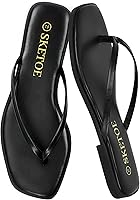 Sketoe Women's Square Toe Vegan Leather Flip Flops - Comfortable Lightweight Thong Sandals for Beach Summer Vacation