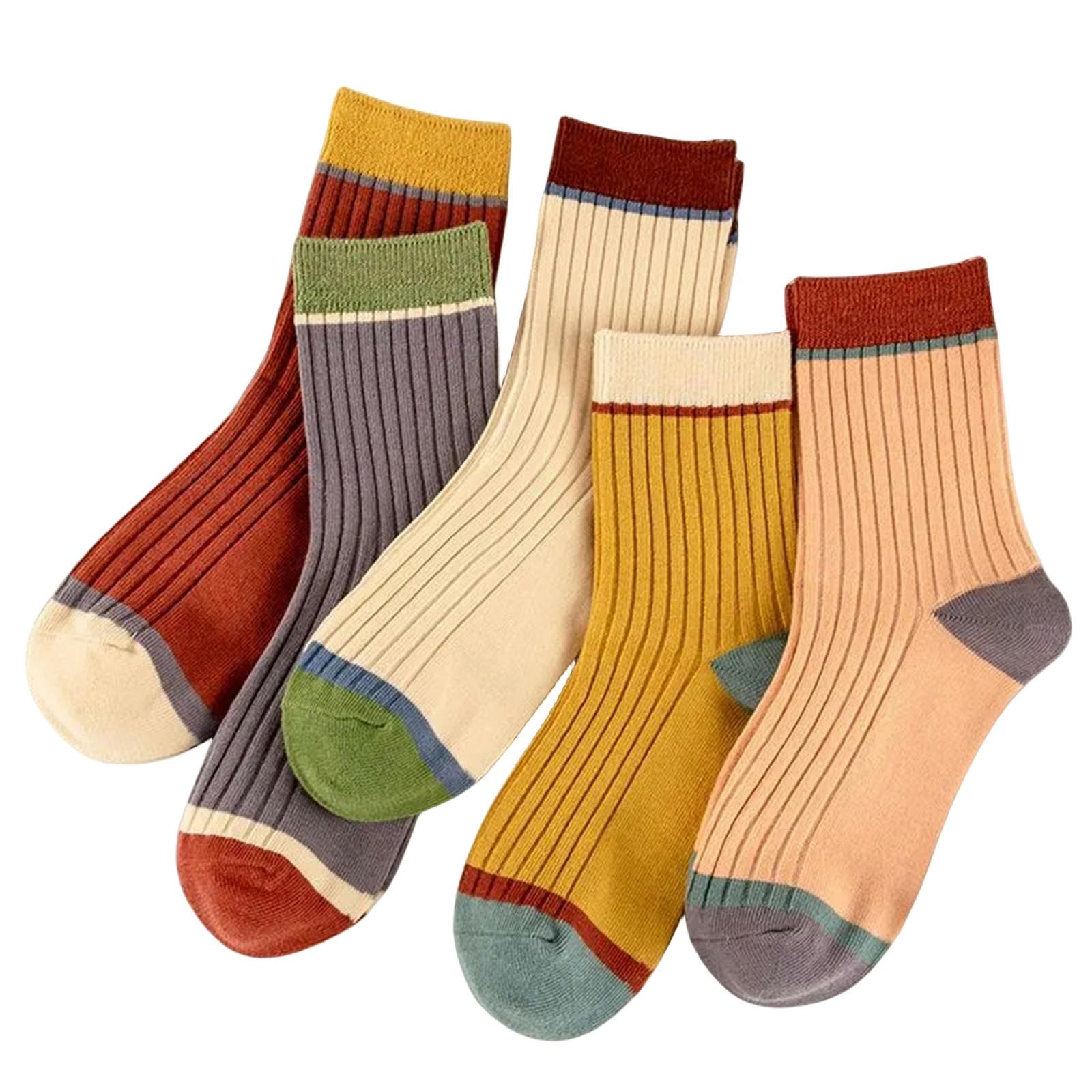 Calzini Calzini A Strisce Da 5 Pairsies Calzini A Tubo A Tubo Solido Calzino Invernale Autunnale Per Donne