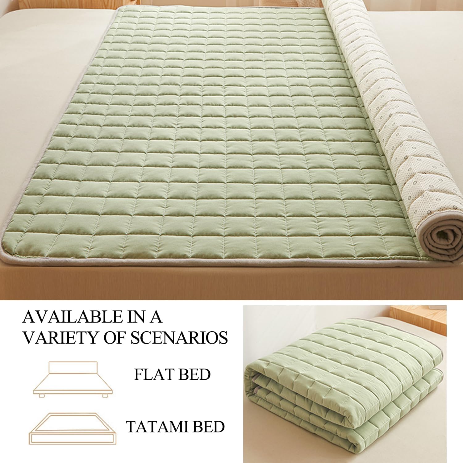 Gray,150 * 200cm,LDLCYCN Thin Mattress Pad Protector with Elastic Band Foldable Japanese Futon Mattress Cover Wash Cotton Floor Mattress Soft Dormitory Sleeping Mattress