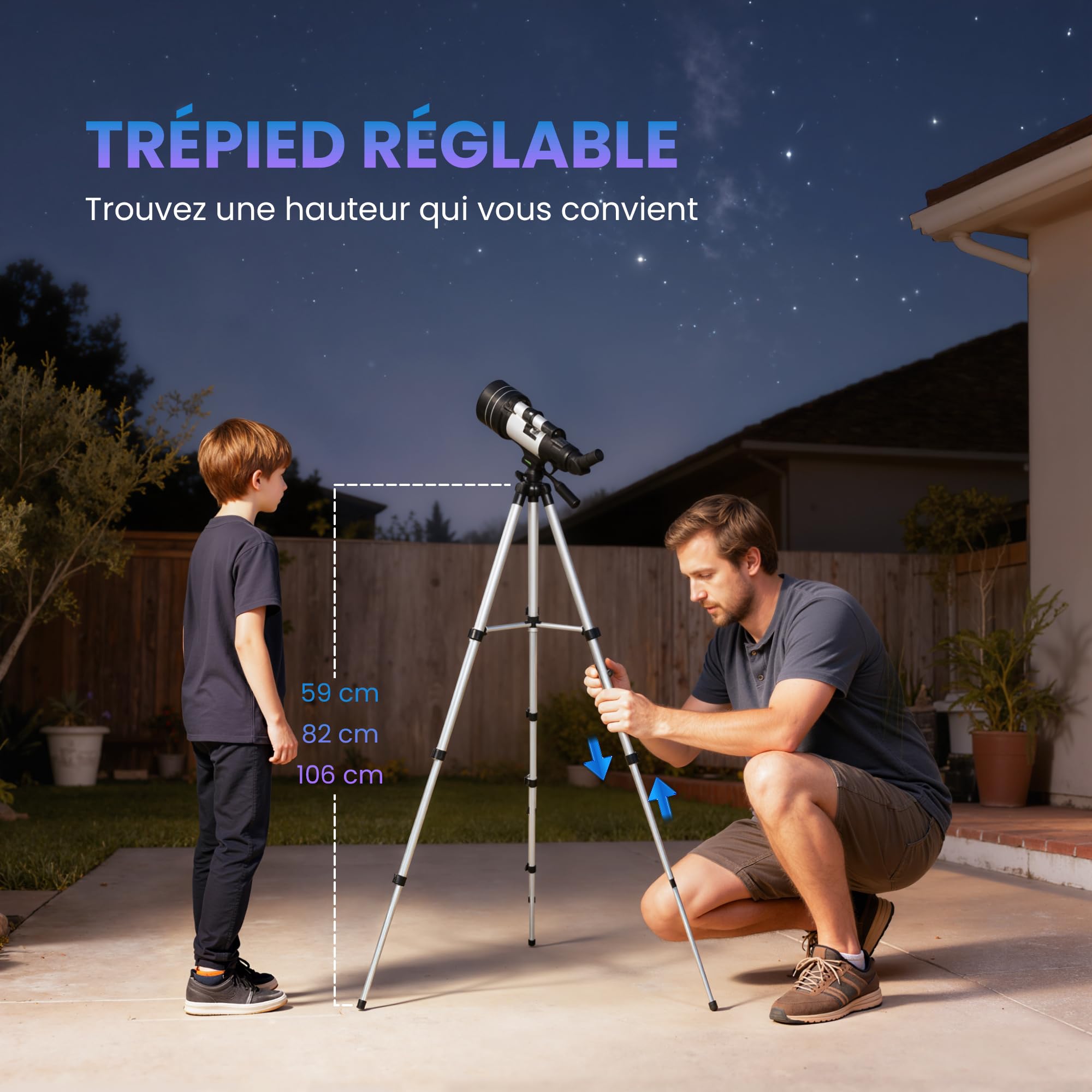 Outsunny Télescope Astronomique pour Adultes et Débutants 70 mm, Télescope Réfracteur 100X/50X/30X avec 3 Oculaires, Monture AZ 300 mm, Trépied Réglable en Aluminium, Blanc