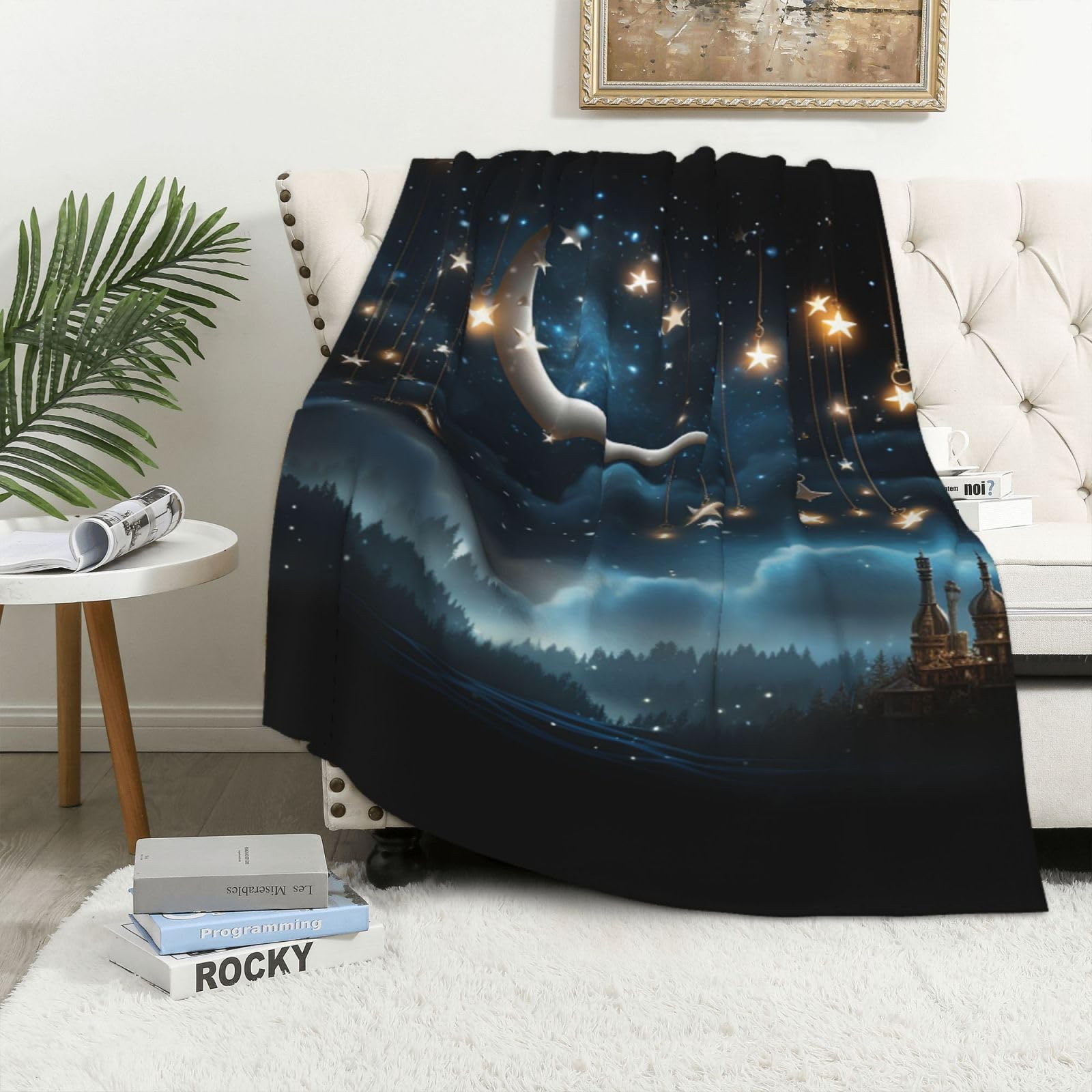 Couverture polaire lit flanelle chaude jeté peluche canapé lune nuit